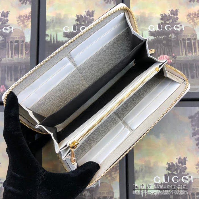 GUCCI古馳錢包 2019新款 Zumi系列 粒面皮革 互扣式G馬銜扣 女款拉鏈長錢包 570661 米白  ydgq3283